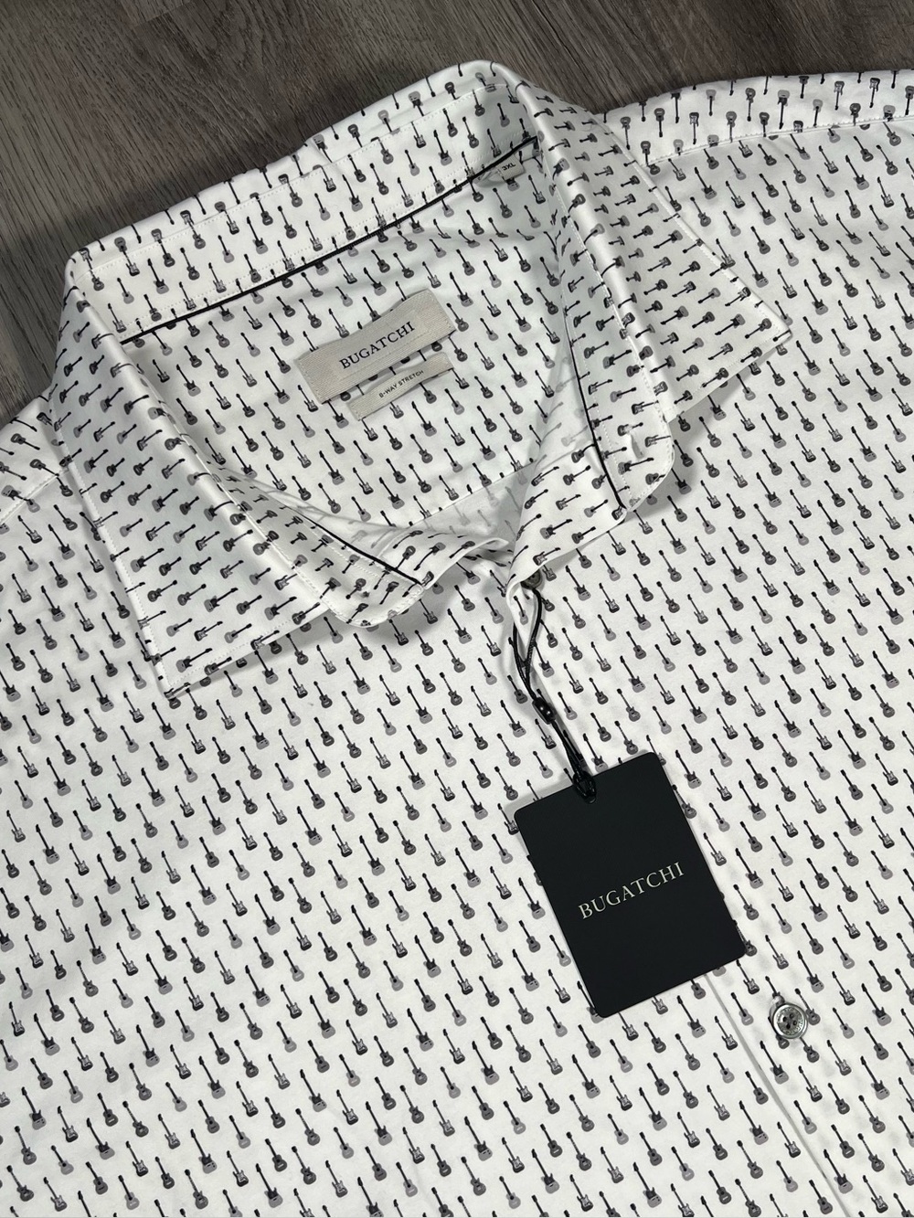 NWT BUGATCHI 8-Way Stretch Button Shirt Guitar Print Ultra Comfort Men’s 3XL